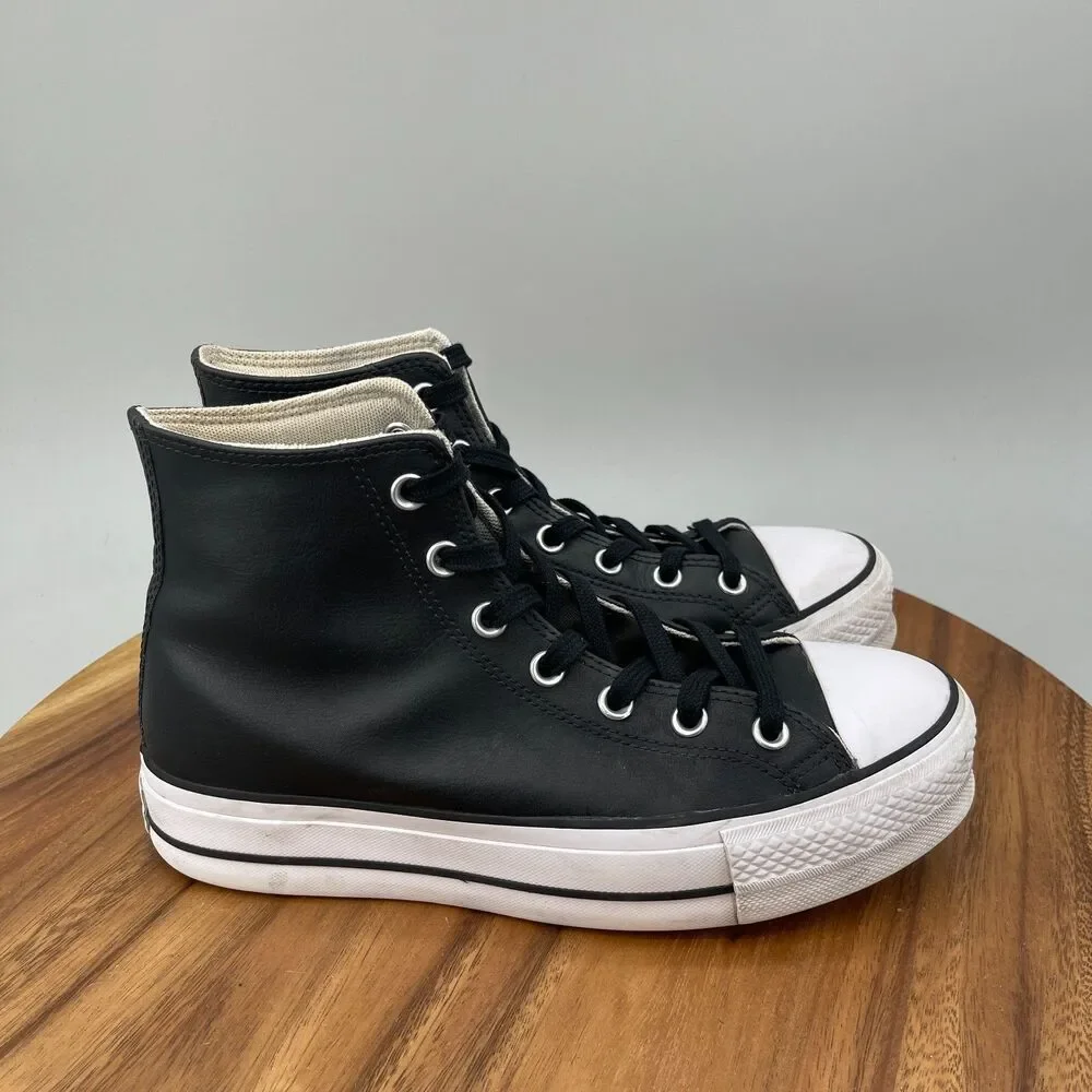 Converse CTAS Platform Lift Hi Shoes Womens Size 9 Black Leather Casual Skate